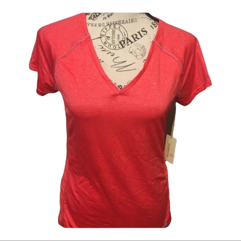 Tangerine Coral V-Neck Tee Small Moisture-Wicking Athleisure Top